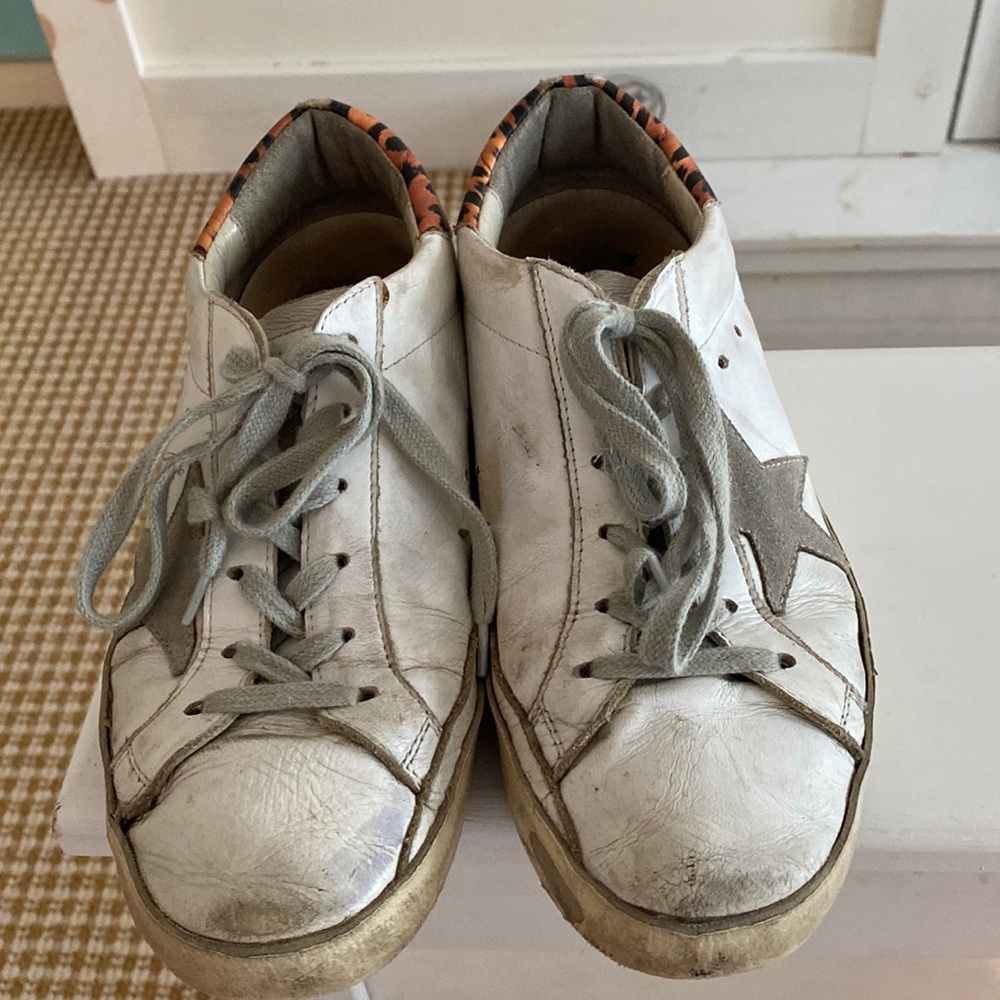 Golden Goose superstar sneaker in white with cheetah detailing size 38.5